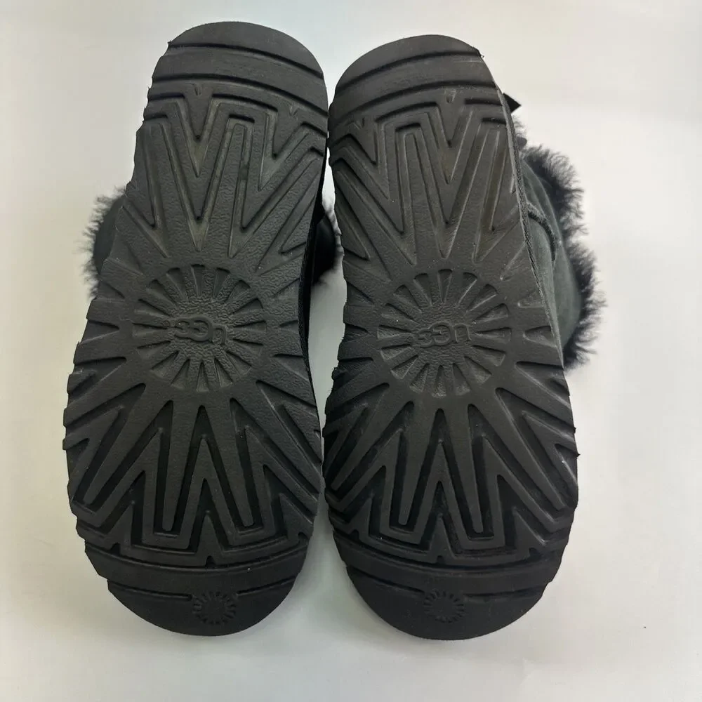 Ugg Mini Bailey Bow II Boot Ankle Black Suede Sheepskin Lined 1016501 Womens 6